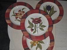 Certified International Floral & Plaid Dinner Plates Set of 4