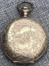 Antique Swiss Pocket Watch Hunter RGP Case Homestead & Deer Adolf Schwob Repair picture