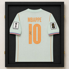 FRAMED SIGNED Kylian Mbappe France Away Soccer Jersey #10 (READ) picture
