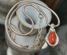 Vintage Grosse Germany Signed Sterling Silver Carnelian Pendant Choker Necklace picture
