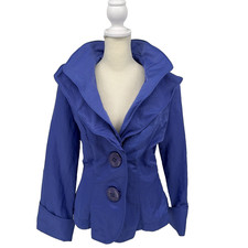 Vintage Design Today's Periwinkle Blue Wired Ruffle Collar Nylon Jacket - Size M picture