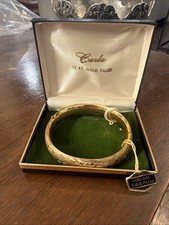 Vintage CARL ART CA 12K Gold Filled Floral Swirl Etched Bangle Hinged Bracelet picture