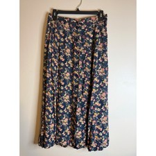 Vintage Liz Claiborne Womens M Fall Floral Midi Skirt Floral 90s Boho Goth picture