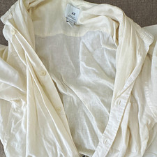 H&M Men's White Linen Cotton Regular Fit Short Sleeve Button-Up Shirt M picture
