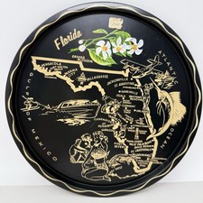 Vintage Florida State Tray MCM Kitschy Barware Graphic Souvenir Decor Platter picture