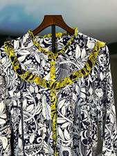 By Anthropologie Womens Navy Floral Print Ruffle Tiered Long Sleeve Mini Dress M picture