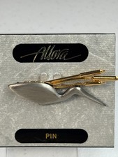 Vintage Brooch Allara Abstract Crane Bird Gold Silver Tone Modernist Figural Pin picture