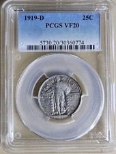 1919-D Standing Liberty Silver Quarter VF20 PCGS Very Fine Key Date  picture
