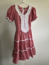 Vintage Red Gingham Lace Up Prairie Dress size small picture