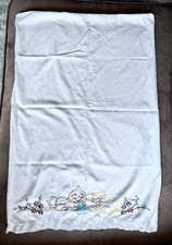 Vtg 1950/60s Hand Embroidered Puppy Kitten Floral Pillowcase Bedroom Nursery 28” picture