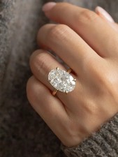 IGI 4Ct Oval-Cut Lab Grown Diamond Hidden Halo Engagement Ring 14K Yellow Gold picture
