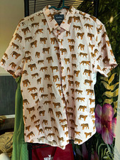 Bonobos Slim Fit Pink Tiger Animal Print Short Sleeve Button-Up Shirt 2XL picture