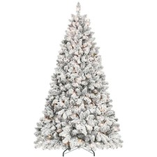 6FT 7.5FT 9FT Pre Lit Pencil Christmas Tree Snow Flocked Slim Tree with Lights picture
