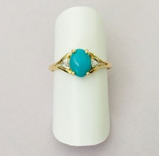Dainty   Natural  Turquoise Gemstone & Diamonds  In Solid  14K  Gold  Rings  NEW picture