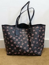 Coach City Black Reversible Leather Tote Bag With Pink Hearts picture