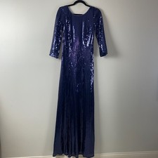 SHO by Tadashi Shoji Taylor Sequin Open-Back Gown Large Navy 3/4 Sleeves picture