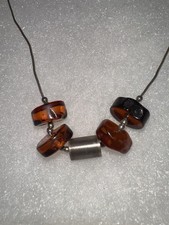 Vintage Natural Amber Modernist Silver Necklace picture