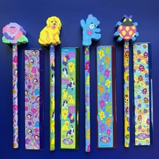 4 Vintage Lisa Frank Pencils W/ Eraser Toppers and Matching Rulers 90's NEW picture
