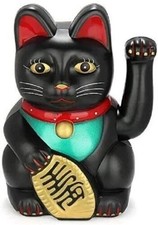 Large Feng Shui BLACK BECKONING CAT Wealth Lucky Waving Kitty Maneki Neko picture
