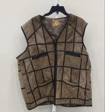 90s Y2K Celio Natural Real Lambs Skin VEST Soft Windowpane Embossed 2xl Xxl 52w picture
