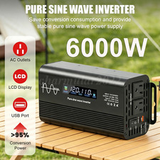 12V/24V Auto Pure Sine Wave Car Inverter 6000W LCD USB-C Camping Solar Power picture