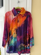 Dilemma New York 100% Silk Tunic Blouse Wearable Art Abstract Colorful picture