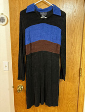 Vtg Carole Little Colorblock Collared Knit Shift Dress Long Sleeve Sz 8 Stretch picture