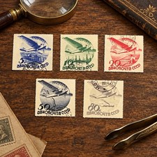 1933 RUSSIA Scott # C45-C49 “USED” HINGED PLANES, AIRMAIL STAMPS #3765 picture