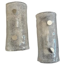 Two 1970S Space Age White Pulegoso Murano Glass And Steel Italian Wall Sconces picture
