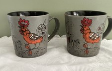 Set Of 2 Great Gatherings Rooster Farmhouse Style Coffee Cups Gray picture