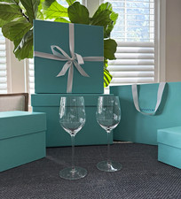 Tiffany & Co. Clear Etched Butterfly Stemmed Wine Glasses Set of 10 picture