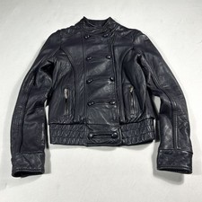 Vintage Aqua Real Leather Jacket Women's Small Dark Purple Button Full Zip Y2K picture
