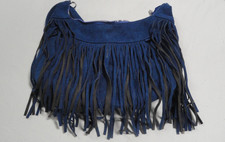 CLEAN EUC WESTERN STYLE SUEDE w/LEATHER FRINGE BLUE SHOULDER BAG PURSE picture