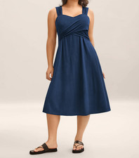 BloomChic Blue Midi Dress Womens 10 Crosswrap Bodice Sleeveless Pockets NWT picture