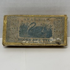 Antique Victorian Swan-Bill General Store Sewing Hooks Eyes Cardboard Box 1890s picture