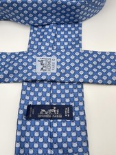 Hermes Paris Tie Mens Blue Silk Fish Crab Coastal France 625831 IA Nautical 62x3 picture