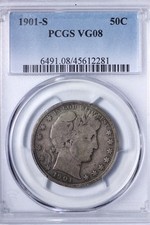 1901-S Barber Half Dollar PCGS VG08 VG8 UTCCE picture