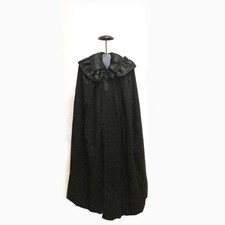 Cleo Ireland Vintage Irish Wool Hooded Cloak Cape Black Ruffled Hood One Size picture