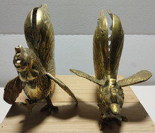 Vintage Pair of Brass Fighting Roosters MCM Mid Century Modern Heavy picture