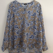 J. Jill Blue Paisley Split Neck Tunic Blouse Womens Large Long Sleeve picture