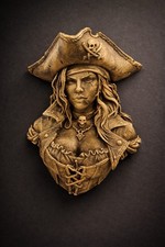 Pirate Queen Wall Sculpture Female Captain Bust Nautical Gothic Decor Art 9” picture