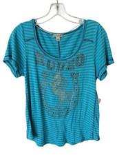 Energe Teal Striped Rodeo Rhinestone Top NWT picture