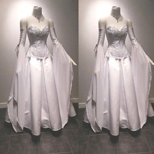 Chiffon Celtic Wedding Dress Strapless Detachable Long Bell Sleeve Bridal Gown picture
