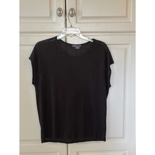 Vince Black Short Sleeve silk Crew Neck Top with Ladder Stitch Detail Size S picture