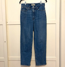 Madewell Perfect Vintage Straight Jeans Womens 27P Blue Distressed High Rise picture