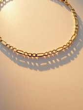 18K Real Gold Figaro Chain Bracelet Stacking Jewelry picture