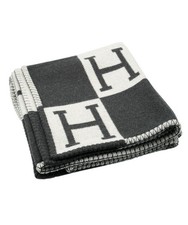 HERMÈS Wool Cashmere Avalon Blanket in Ecru Gris Fonce- Black/Cream- Fast Ship✅  picture