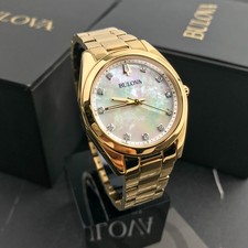 Bulova Surveyor Ladies 97P172 Gold Tone Mother-of-Pearl Dial Quartz Watch 31mm picture