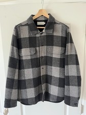 Vince Wool Mens Black and Gray Checkered Plaid Overshirt Size Large picture