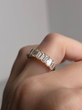 Luxury 3.00 Ct Emerald Cut Lab Grown Eternity Diamond Ring Solid 14K Yellow Gold picture
